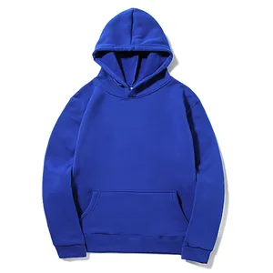 Full front view of a royal blue hooded sweatshirt featuring a front pouch pocket