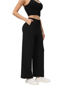 Gedetailleerd overzicht van zwarte yoga-broek met hoge taille voor dames fitness