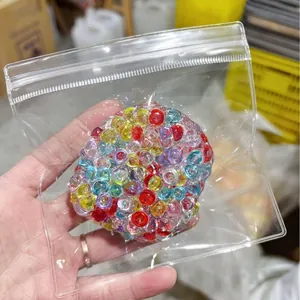 Colorful bead stress relief squishy toy in a transparent zipper bag for relaxation