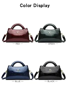 Elegant crocodile pattern patent leather handbags available in four colors with top handles
