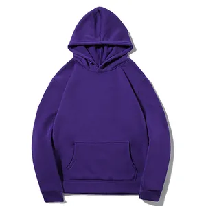 Solid purple fleece hoodie with front kangaroo pocket and adjustable drawstring hood.