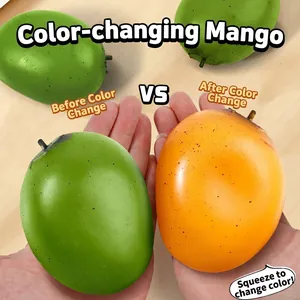Mango-shaped stress relief squishy toy showing color change from green to orange