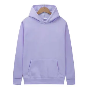 Comfortable solid lavender fleece hoodie with a front kangaroo pocket and rib-knit cuffs
