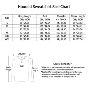 Size guide table for 220g solid color fleece hooded sweatshirt in European sizing