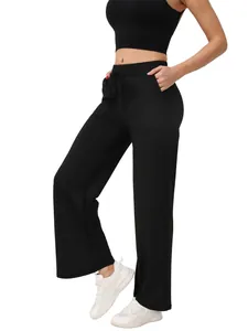 Dames yoga broek met hoge taille, recht model, losse fitness sportbroek voor vrouwen