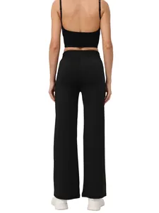 Dames yoga broek met hoge taille, rechte sportbroek met een losse pasvorm zwart