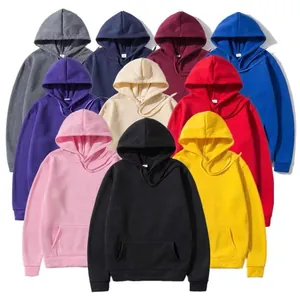 Collection of colorful plain fleece hoodies with drawstring hood and kangaroo pocket