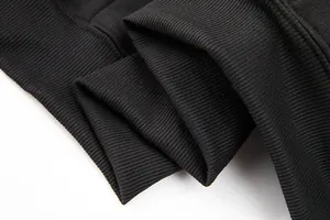 High-quality close-up detail of black ribbed cuff texture on a men's zip-up hooded sweatshirt