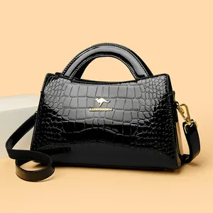 Women Crocodile Pattern Patent Leather Handbag Elegant Large Capacity Shoulder Crossbody Bag Urban Style Top Handle Tote