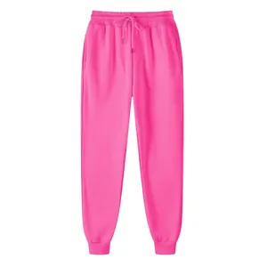 Bright pink fleece-lined joggers with drawstring and ribbed cuffs