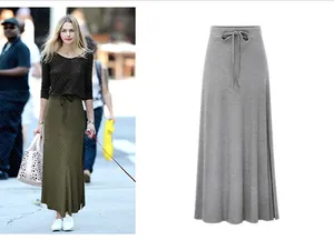Elegant slim fit high waist midi skirt featuring side slit and adjustable drawstring