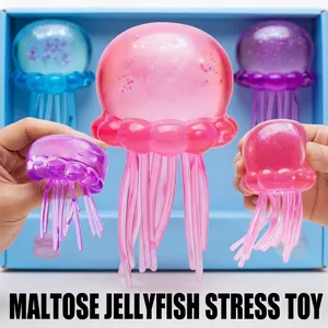 Close-up detail of colorful translucent jellyfish squeeze toys for sensory stress relief