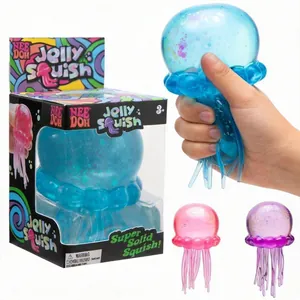 Dreamy jellyfish stress relief squeeze toy set with glitter blue pink purple NeeDoh style