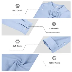 Detail view of light blue men's lace-up henley shirt cuff and fabric texture