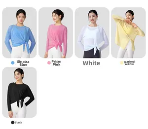Breathable slub yarn long sleeve yoga tops available in five different vibrant colors