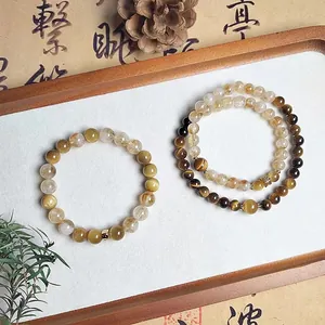 Natural Tiger Eye Citrine Beaded Bracelet New Chinese Style Minimalist Gemstone Double Wrap Handmade Jewelry For Women