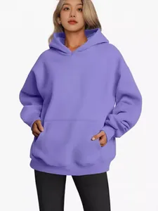Women's oversized purple hoodie sweatshirt with front kangaroo pocket and comfy loose fit