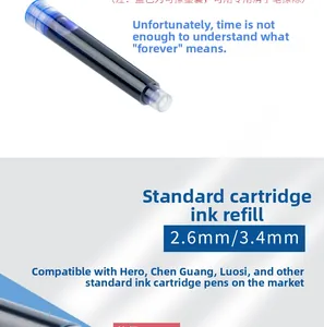 Detailed view of universal 2.6mm and 3.4mm fountain pen ink cartridges in black and blue