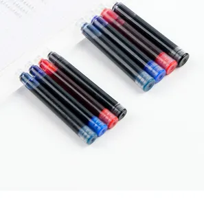 Detail view of 3.4mm universal fountain pen ink cartridges in black, blue, and red.