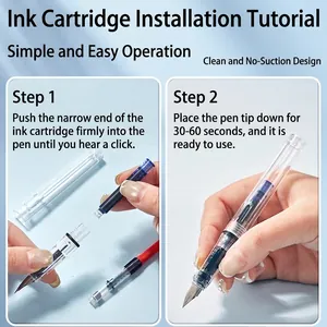Universal 3.4mm fountain pen ink cartridge installation guide with clear step-by-step instructions