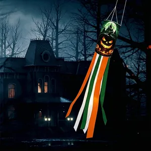 Halloween windsock with spooky pumpkin and castle design for outdoor garden decoration