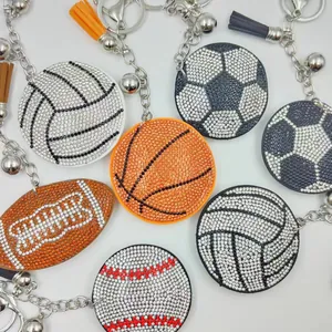 Sports Ball Rhinestone Keychain With Tassel Soccer Basketball Volleyball Football Baseball Mini Fashion Bag Pendant Gift
