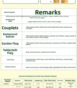 Specification chart for Halloween windsock flags with material and size details