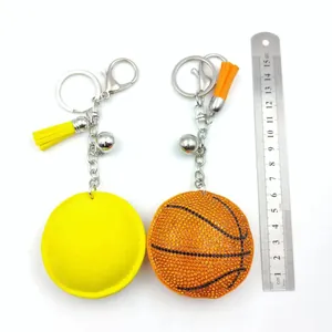 Creative bling rhinestone basketball and tennis ball keychain set with tassels bag charms