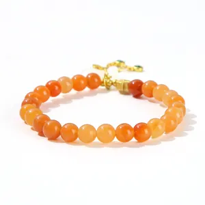 Natural red aventurine gemstone bead bracelet with lucky bag charm for women