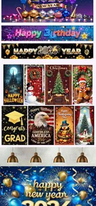 Festive windsock flags featuring Halloween, Christmas, and New Year themes for outdoor decor.