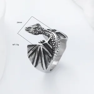 Punk gothic dragon animal ring in stainless steel with 24mm width and 13g weight
