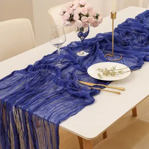 Elegant royal blue crinkle gauze table runner for bohemian wedding and party decor