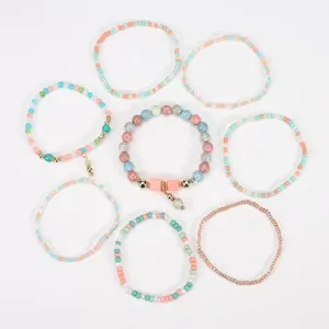 Set di 8 braccialetti elastici bohémien colorati per le vacanze estive in spiaggia