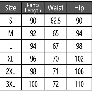 Tabella delle taglie per pantaloni sportivi uomo con lunghezza, vita e fianchi
