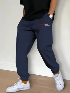 Pantaloni sportivi da uomo blu navy con stampa Paris per fitness e tempo libero