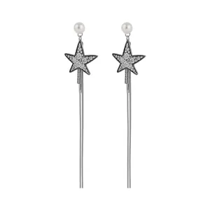 Elegante lange Sternquasten-Ohrringe mit weißer Perle und funkelnden Kristallen