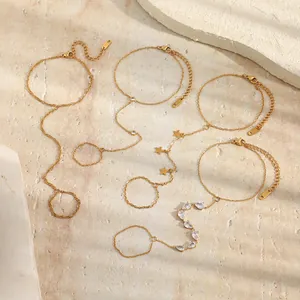 Ensemble de bracelets de doigt en acier inoxydable doré 18K avec étoiles et zircons détails