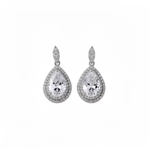 Elegantes pendientes de gota con circonitas en forma de pera y engaste halo brillante