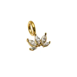 14K gold plated 316 stainless steel marquise CZ fan pendant for DIY necklace bracelet