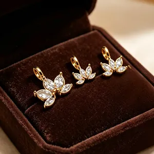 Stainless Steel Flower Pendant 14K Gold Plated Rhinestone Marquise Floral Charms For DIY Necklace Bracelet Making Jewelry Accessories