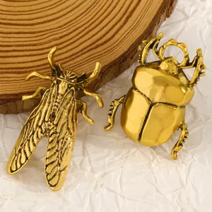 Spille vintage a forma di insetto dorato con cicala e scarabeo per abbigliamento