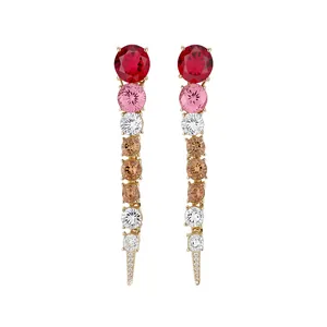 Elegant statement drop earrings with gradient round crystals and gold-tone finish