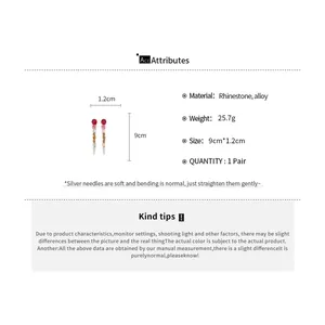 Detailed product specifications for rhinestone gradient tassel earrings with size dimensions