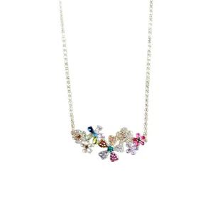 Elegante Halskette mit bunten Zirkonia-Blumen und lebendigen Wassertropfen-Steinen