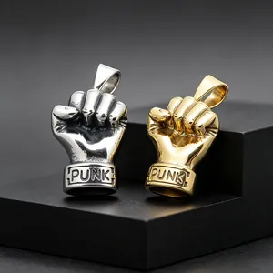 Ciondolo a Pugno Punk Power Grip in Acciaio Inossidabile a Forma di Mano Muscolosa per Uomo Donna Gioielli Rock Hip Hop alla Moda