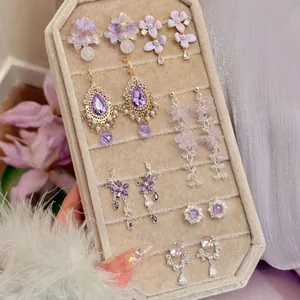 Zirconia Bloem Oorknopjes Elegante Paars Roze Waterdruppel Oorbellen Met Zilveren Oorsteker Voor Dames Sieraden