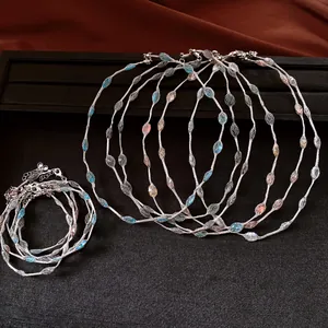 Detailed view of colorful dopamine candy mesh necklaces and bracelets set.