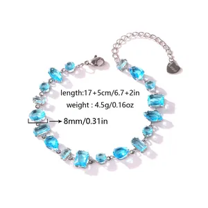 Close-up of light blue cubic zirconia bracelet with length and weight dimensions