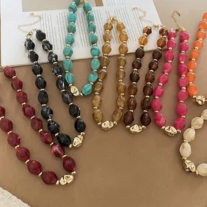Chic colorful twisted oval acrylic bead necklaces with adjustable gold-tone chains.