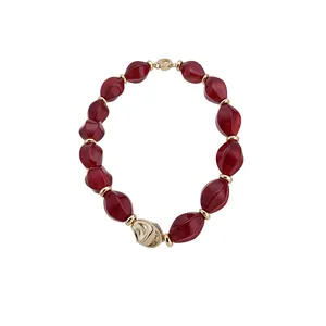 Elegant acrylic twisted oval beaded necklace with gold accents for women